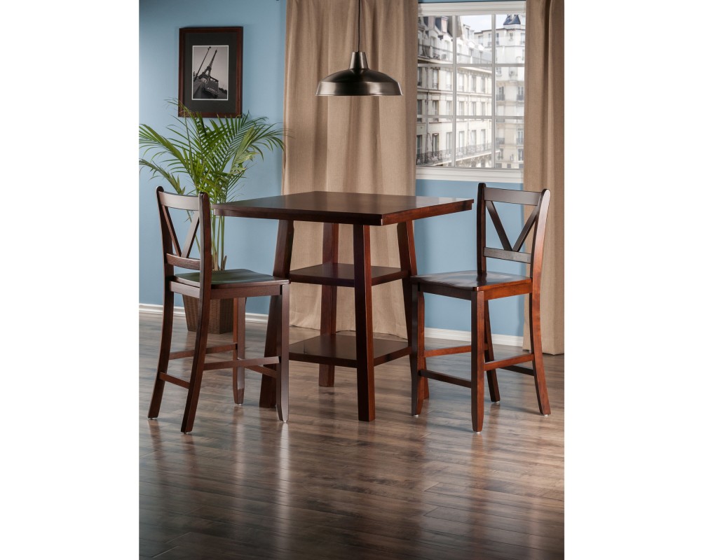 Orlando 3-Pc High Dining Table with 2 V-Back Counter Stools, Walnut