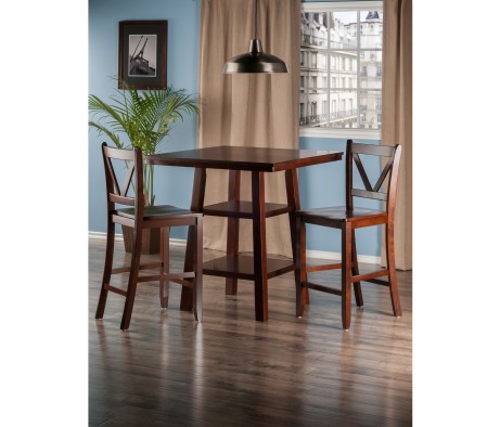 Orlando 3-Pc High Dining Table with 2 V-Back Counter Stools, Walnut