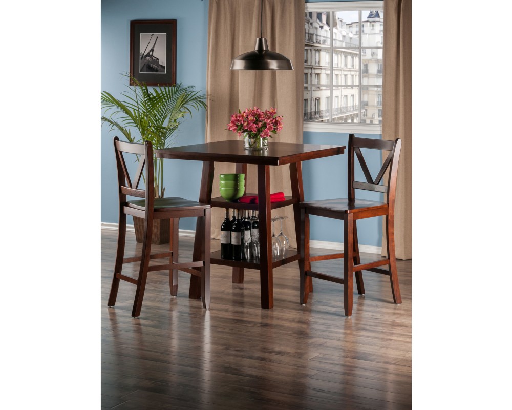 Orlando 3-Pc High Dining Table with 2 V-Back Counter Stools, Walnut