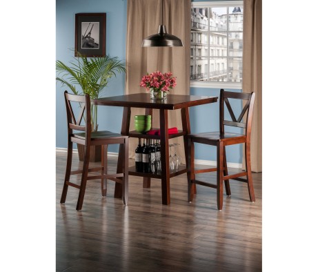 Orlando 3-Pc High Dining Table with 2 V-Back Counter Stools, Walnut