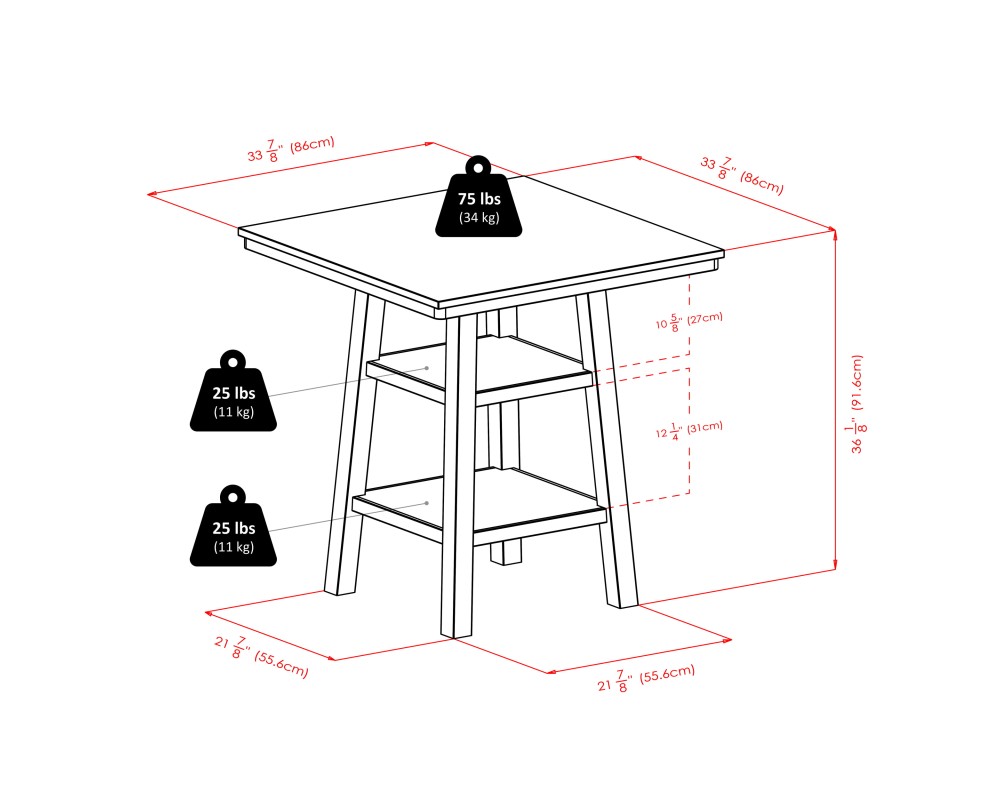 Orlando 3-Pc High Dining Table with 2 V-Back Counter Stools, Walnut