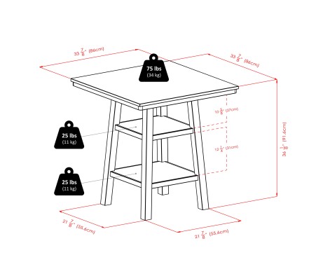 Orlando 3-Pc High Dining Table with 2 V-Back Counter Stools, Walnut