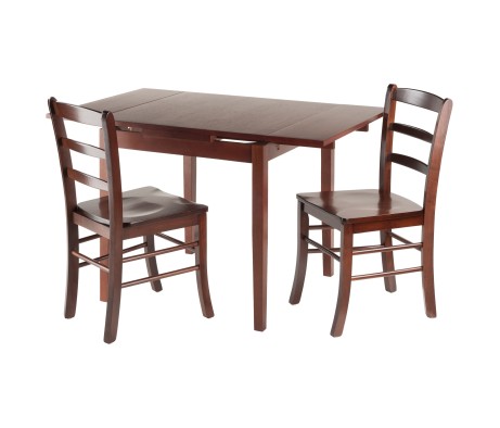 Pulman 3-Pc Extendable Dining Table with 2 Ladder Back Chairs, Walnut
