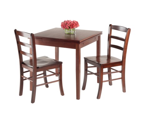 Pulman 3-Pc Extendable Dining Table with 2 Ladder Back Chairs, Walnut