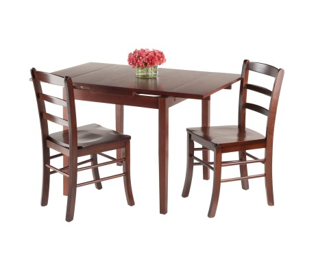 Pulman 3-Pc Extendable Dining Table with 2 Ladder Back Chairs, Walnut