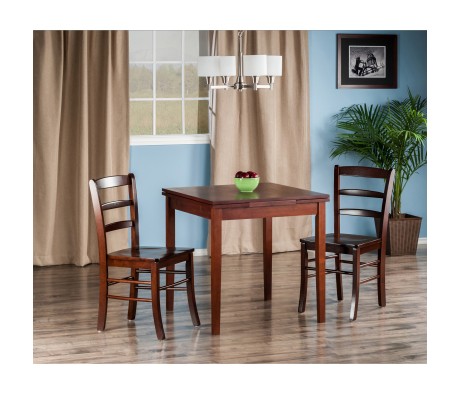 Pulman 3-Pc Extendable Dining Table with 2 Ladder Back Chairs, Walnut