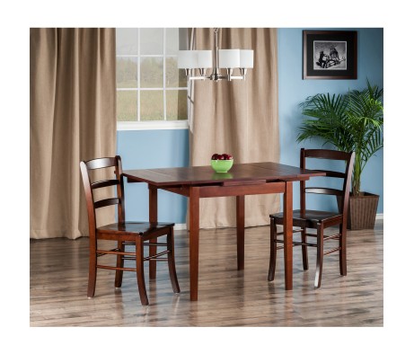 Pulman 3-Pc Extendable Dining Table with 2 Ladder Back Chairs, Walnut