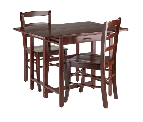 Taylor 3-Pc Drop Leaf Dining Table with 2 Ladder Back Chairs, Walnut