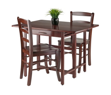 Taylor 3-Pc Drop Leaf Dining Table with 2 Ladder Back Chairs, Walnut
