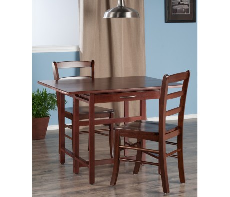 Taylor 3-Pc Drop Leaf Dining Table with 2 Ladder Back Chairs, Walnut