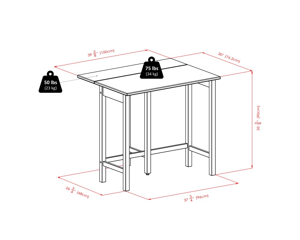 Lynnwood Extendable High Dining Table with 2 V-Back Stools, 35' High, 39' Wide, Walnut