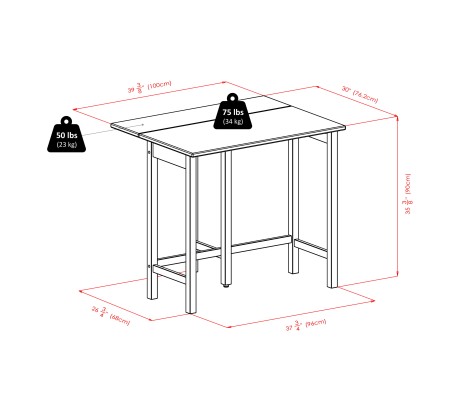 Lynnwood Extendable High Dining Table with 2 V-Back Stools, 35' High, 39' Wide, Walnut