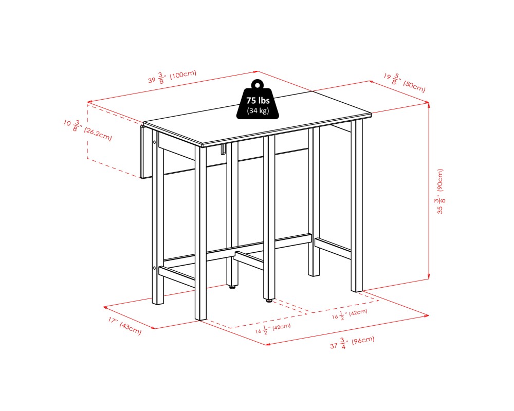 Lynnwood Extendable High Dining Table with 2 V-Back Stools, 35' High, 39' Wide, Walnut