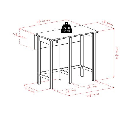 Lynnwood Extendable High Dining Table with 2 V-Back Stools, 35' High, 39' Wide, Walnut