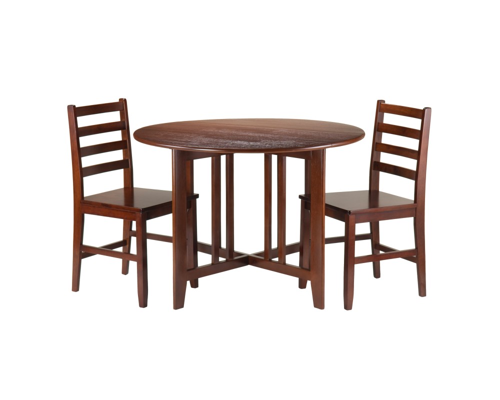 Alamo 3-Pc Double Drop Leaf Dining Table with 2 Ladder Back Chairs, Walnut