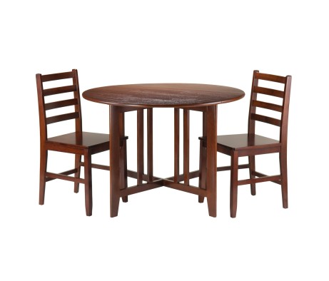Alamo 3-Pc Double Drop Leaf Dining Table with 2 Ladder Back Chairs, Walnut