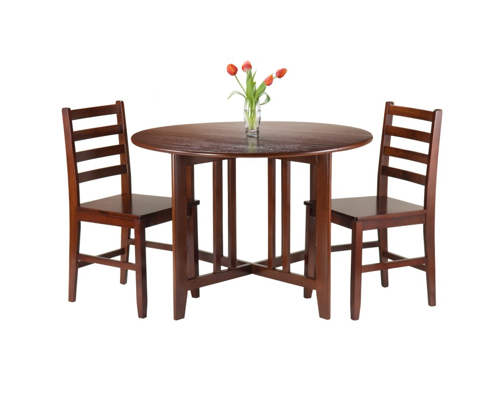 Alamo 3-Pc Double Drop Leaf Dining Table with 2 Ladder Back Chairs, Walnut