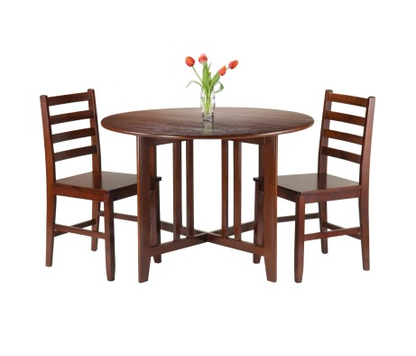 Alamo 3-Pc Double Drop Leaf Dining Table with 2 Ladder Back Chairs, Walnut