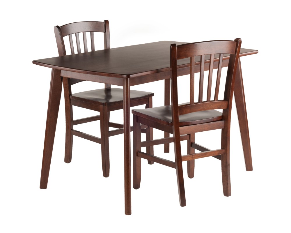 Shaye 3-Pc Dining Table with 2 Slat Back Chairs, Walnut