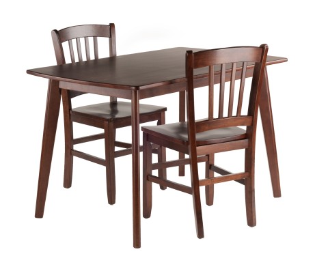 Shaye 3-Pc Dining Table with 2 Slat Back Chairs, Walnut