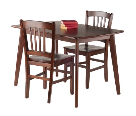 Shaye 3-Pc Dining Table with 2 Slat Back Chairs, Walnut