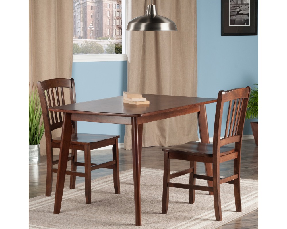 Shaye 3-Pc Dining Table with 2 Slat Back Chairs, Walnut