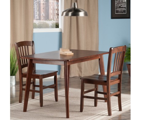 Shaye 3-Pc Dining Table with 2 Slat Back Chairs, Walnut