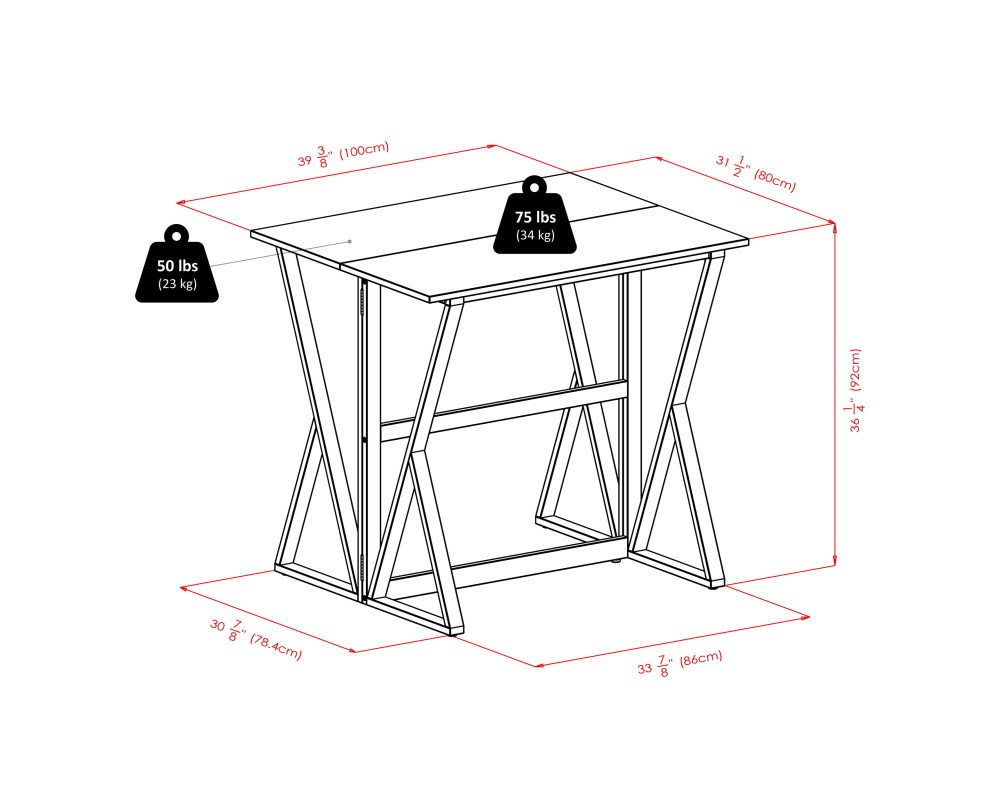 Harrington High Foldable Dining Table with 2 Cushion Saddle-Seat Bar Stools, 36' High, 39' Wide, Walnut and Black