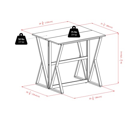 Harrington High Foldable Dining Table with 2 Cushion Saddle-Seat Bar Stools, 36' High, 39' Wide, Walnut and Black