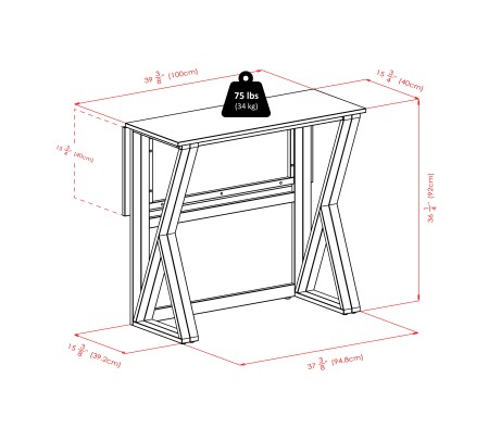 Harrington High Foldable Dining Table with 2 Cushion Saddle-Seat Bar Stools, 36' High, 39' Wide, Walnut and Black