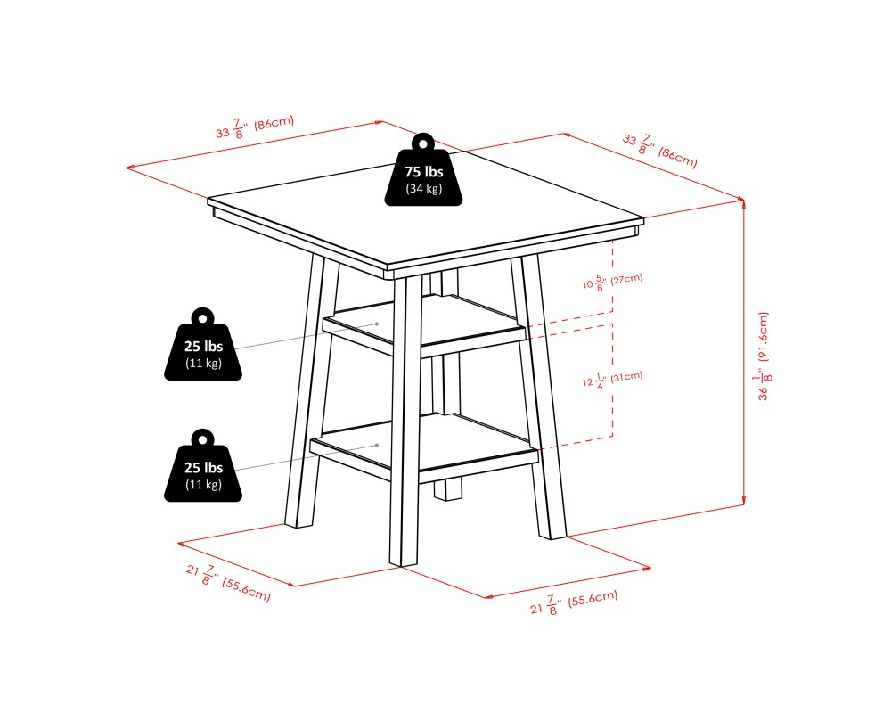 Orlando 3-Pc High Dining Table with 2 Cushion Saddle Seat Counter Stools, Walnut and Black