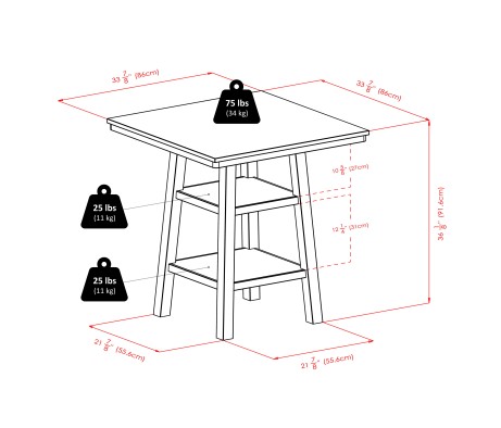Orlando 3-Pc High Dining Table with 2 Cushion Saddle Seat Counter Stools, Walnut and Black
