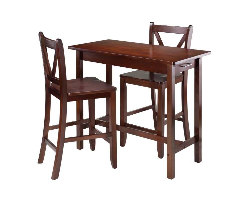Sally 3-Pc Breakfast Table with 2 V-Back Counter Stools, Walnut
