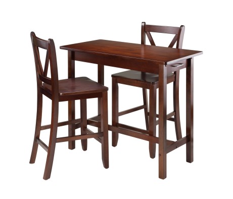 Sally 3-Pc Breakfast Table with 2 V-Back Counter Stools, Walnut