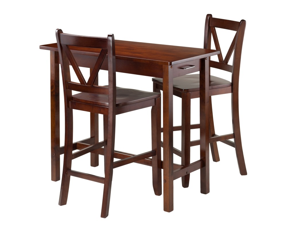 Sally 3-Pc Breakfast Table with 2 V-Back Counter Stools, Walnut