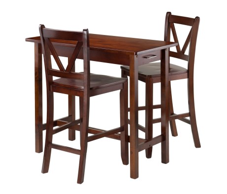 Sally 3-Pc Breakfast Table with 2 V-Back Counter Stools, Walnut