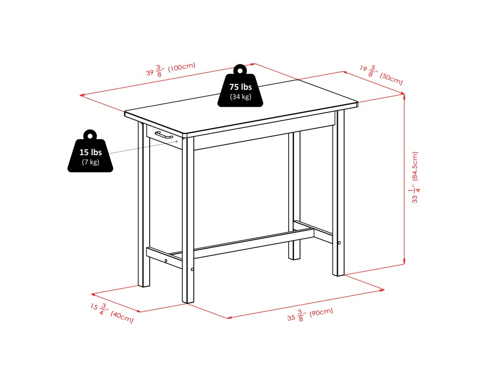 Sally 3-Pc Breakfast Table with 2 V-Back Counter Stools, Walnut