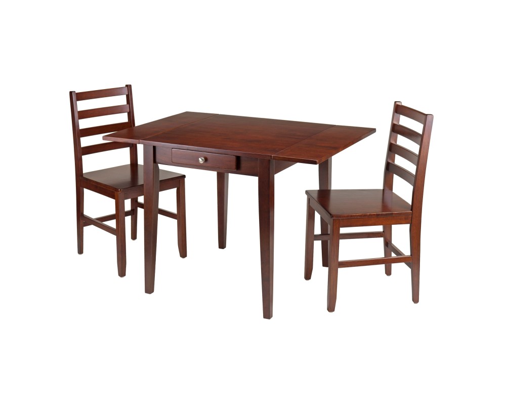 Hamilton Extendable Dining Table with 2 Ladder-Back Chairs, 42' Wide, Walnut