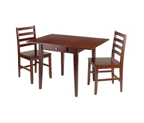 Hamilton Extendable Dining Table with 2 Ladder-Back Chairs, 42' Wide, Walnut