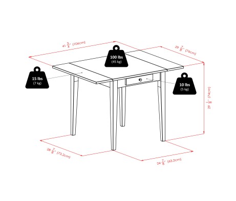 Hamilton Extendable Dining Table with 2 Ladder-Back Chairs, 42' Wide, Walnut