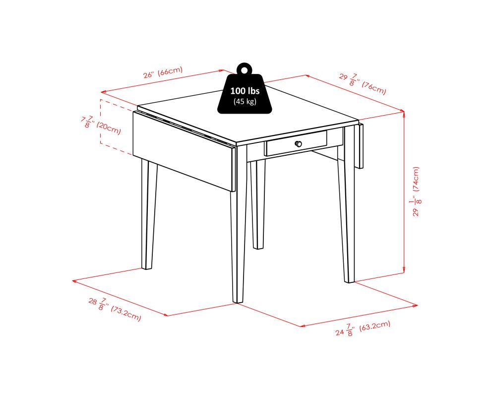 Hamilton Extendable Dining Table with 2 Ladder-Back Chairs, 42' Wide, Walnut