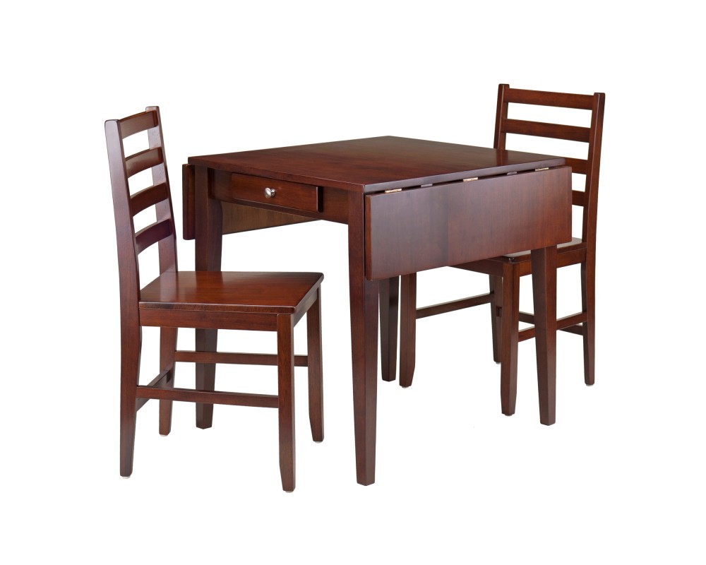 Hamilton Extendable Dining Table with 2 Ladder-Back Chairs, 42' Wide, Walnut