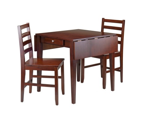 Hamilton Extendable Dining Table with 2 Ladder-Back Chairs, 42' Wide, Walnut