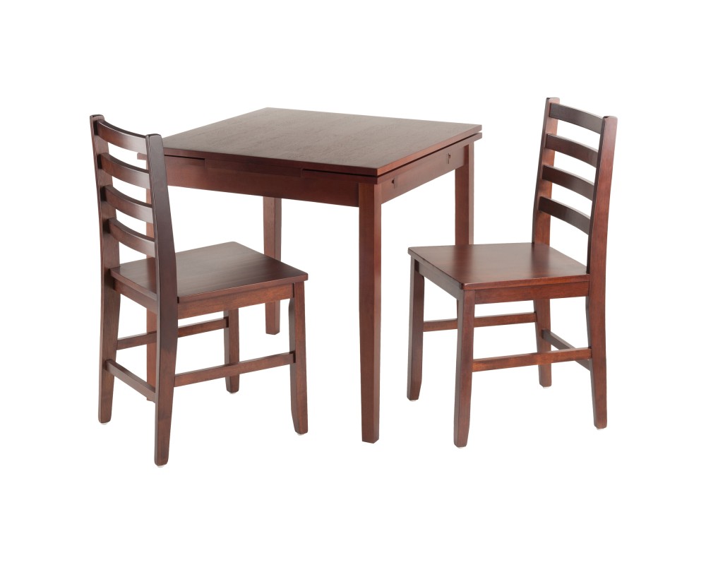 Pulman 3-Pc Extendable Dining Table with 2 Ladder Back Chairs, Walnut