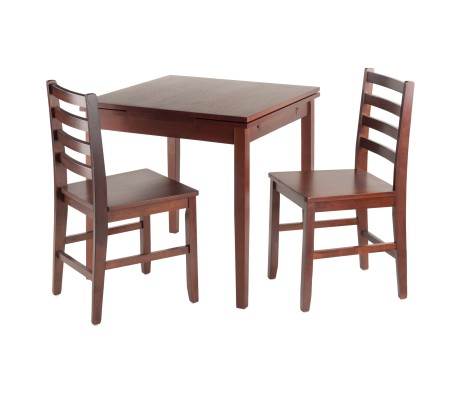 Pulman 3-Pc Extendable Dining Table with 2 Ladder Back Chairs, Walnut