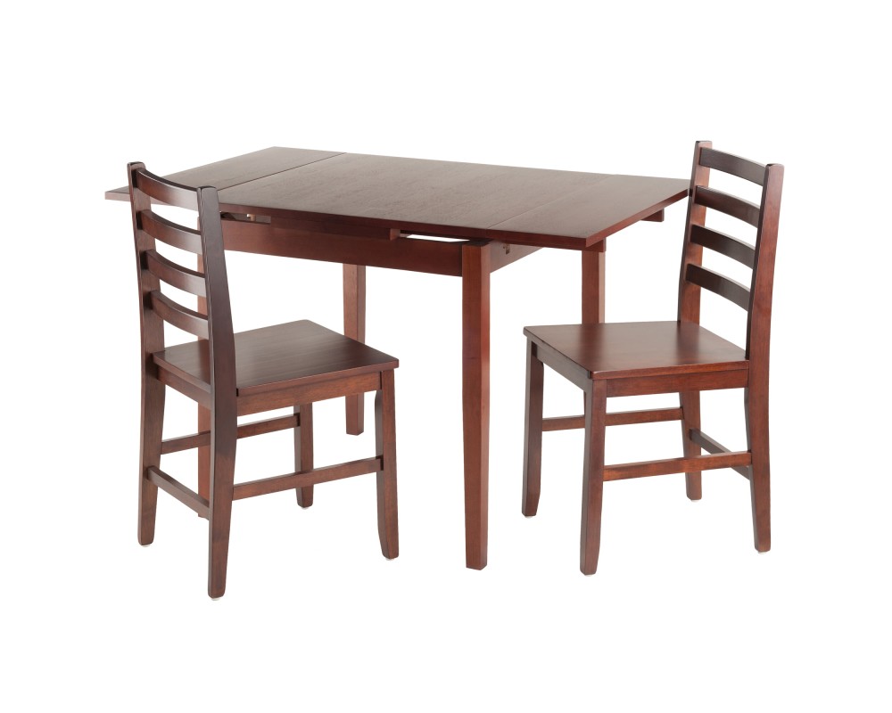 Pulman 3-Pc Extendable Dining Table with 2 Ladder Back Chairs, Walnut
