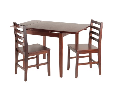 Pulman 3-Pc Extendable Dining Table with 2 Ladder Back Chairs, Walnut