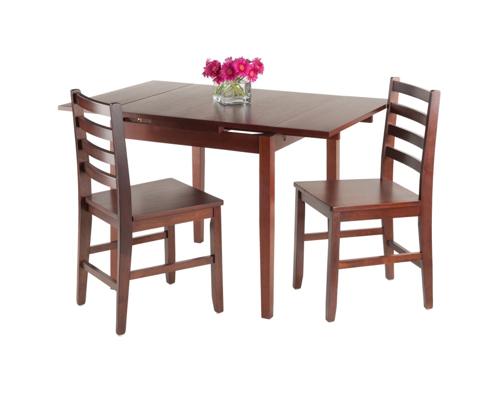 Pulman 3-Pc Extendable Dining Table with 2 Ladder Back Chairs, Walnut