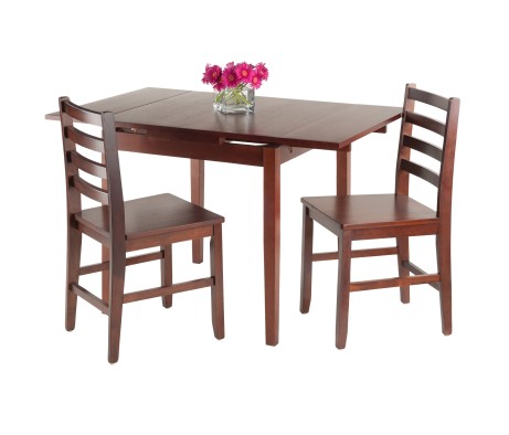 Pulman 3-Pc Extendable Dining Table with 2 Ladder Back Chairs, Walnut