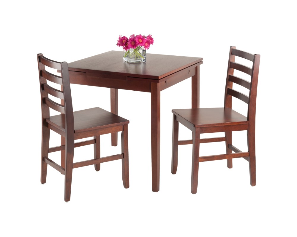 Pulman 3-Pc Extendable Dining Table with 2 Ladder Back Chairs, Walnut